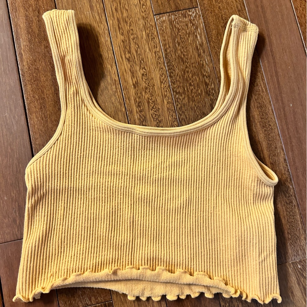 Mustard colored ribbed tank